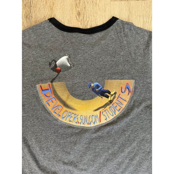 Sun Microsystems Graphic T-Shirt Developers Skate Design Gray Small Ringer Tee - Picture 4 of 7